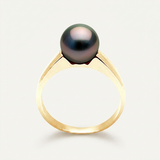 Bague en or jaune 9 carats sertie d'une perle de Tahiti noire irisée 8/9mm.