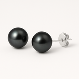Boucle d'Oreilles Bouton AYA | Or Blanc & Perles de Culture Black Tahiti