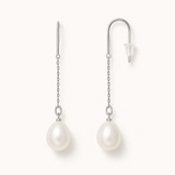 Boucle d'Oreilles Pendantes NAIARA | Or Blanc & Perles de Culture Blanches
