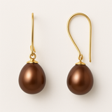 Boucles d'Oreilles TEHANI | Or Jaune & Perles de Culture Poire Chocolat