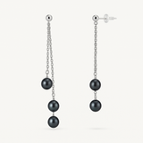 Boucles d'oreilles pendantes FAHINIA | Or Blanc & Perles de Culture Black Tahiti