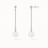 Boucles d'oreilles pendantes LOLITA | Or blanc & Perles Blanches