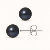 Boucles d'oreilles puces argent 925 avec perles de culture noires de Tahiti 7/8mm.