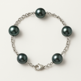 Bracelet argent 925 avec 5 perles de Tahiti 9-10mm sur chaîne forçat, fermoir mousqueton.