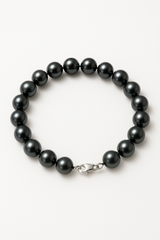 Bracelet NOELYSE | Argent & Perles Noires | 8/9 mm | Fermoir Mousqueton