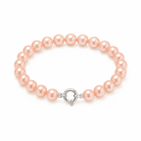 Bracelet en or blanc 9 carats orné de perles roses rondes avec fermoir anneau ressort.