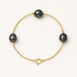 Bracelet Or Jaune & 3 Perles de Tahiti - 8/9mm