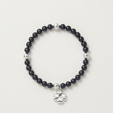 Bracelet perles d'eau douce noires et argent 925 avec charm trèfle porte-bonheur.