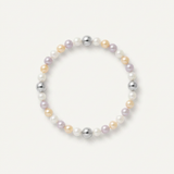 Bracelet en argent 925 avec perles d'eau douce pastel multicolores et billes argentées.