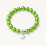 Bracelet perles d'eau douce vertes argent 925 avec charm étoile et bille argentée.