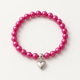 Bracelet Porte Bonheur Coeur - Perles d'Eau Douce Roses Fushia
