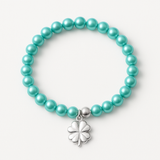 Bracelet Porte Bonheur Trêfle - Perles d'Eau Douce Bleu Turquoises