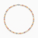 Collier en argent 925 orné de perles multicolores 4/5 mm aux teintes rosées, dorées et grises.