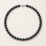 Collier NOELYSE | Argent & Perles Noires | 7/8 mm | Fermoir Mousqueton