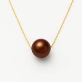 Collier- Perles de Culture- Diamètre 9-10 mm Chocolat-  OrJaune