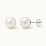 Puce d'oreilles en Or blanc - Perle de culture blanche 9-10 mm
