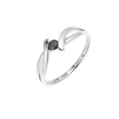 Bague Jonc Croisée Argent 925 Millièmes Rhodié  Solitaire Oxyde de Zirconium NOIR  3 mm